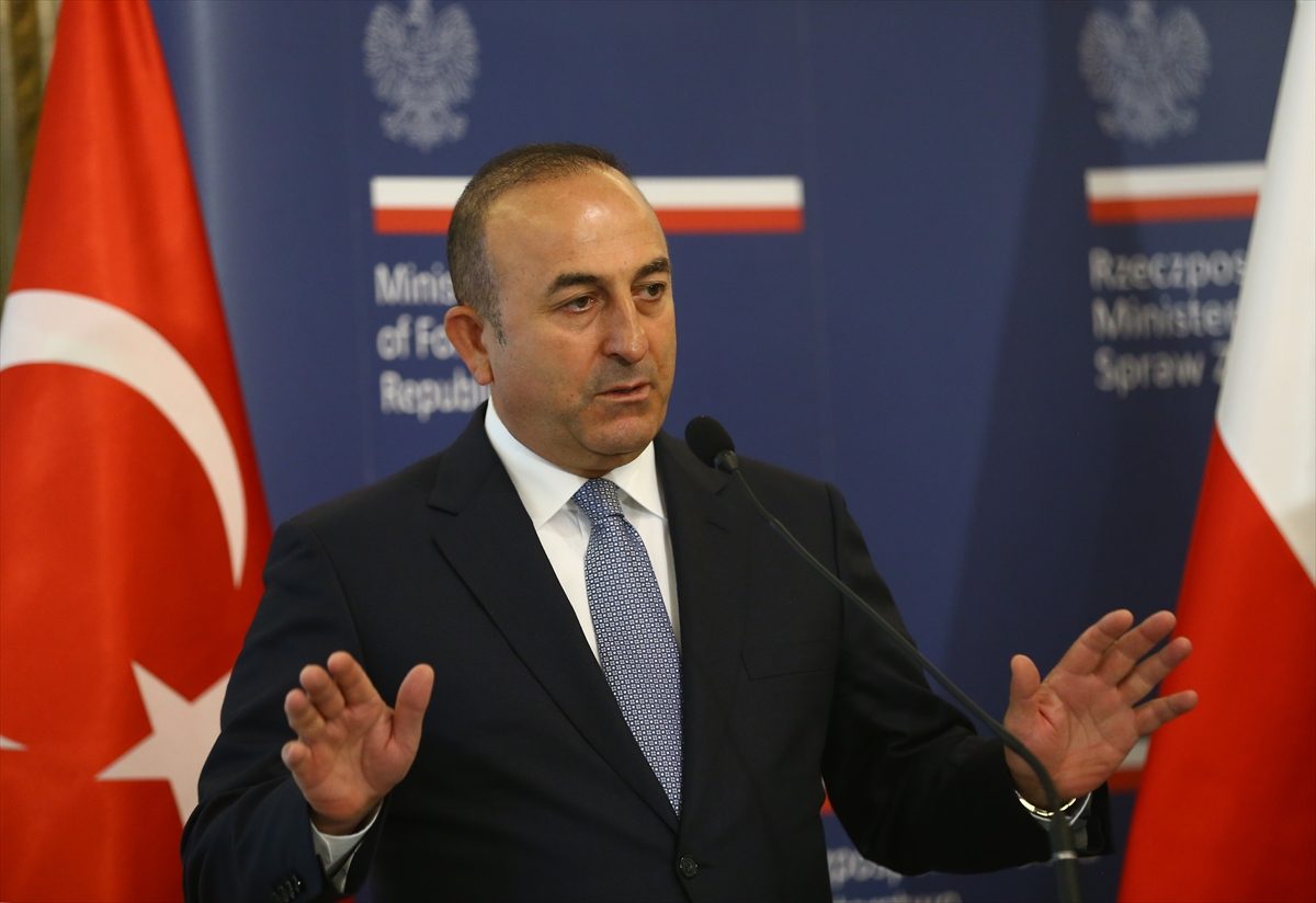 Turkish Foreign Minister Mevlut Cavusoglu delivers a speech during a joint press conference with Romanian Foreign Minister Lazar Comanescu and Polish Foreign Minister Witold Waszczykowski after the first trilateral foreign ministers’ meeting between Turkey, Poland and Romania in Warsaw, Poland on June 9, 2016.