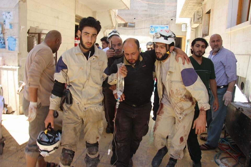 5 WH volunteers were injured after being targeted with a double-tap strike while rescuing civilians in Aleppo city.