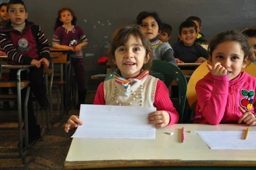 Syrian refugee children in Lebanon school
