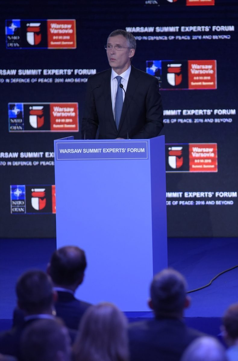 NATO Secretary General Jens Stoltenberg attend a press conference during the Warsaw Experts Forum prior to the official opening of the NATO summit in Warsaw, Poland, Friday, July 8, 2016.