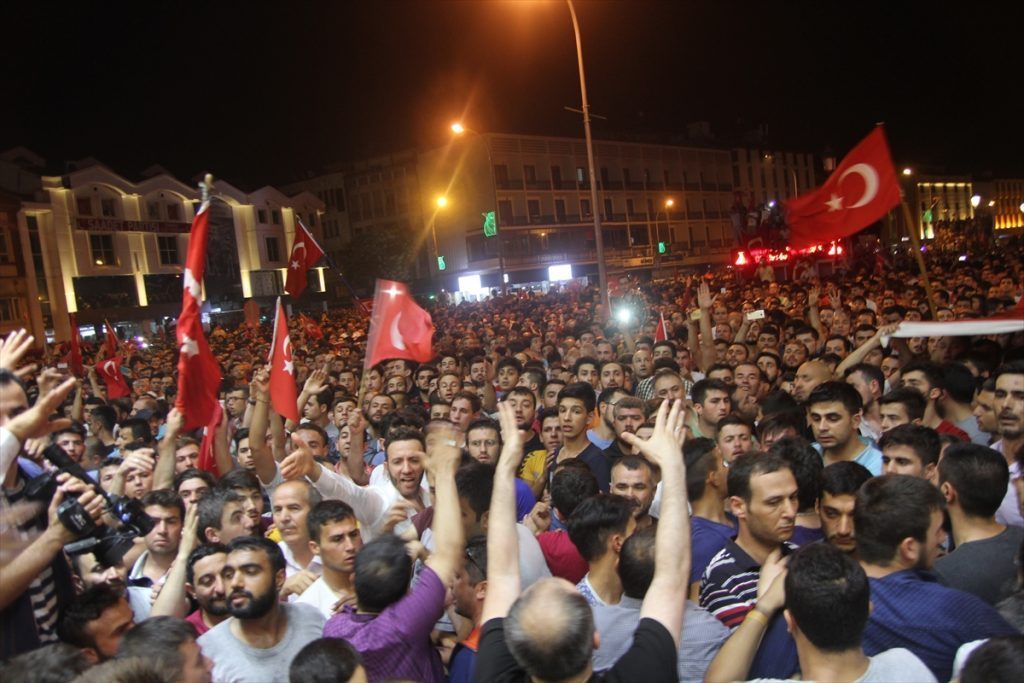 People react against military coup attempt, in Konya, Turkey on July 16, 2016