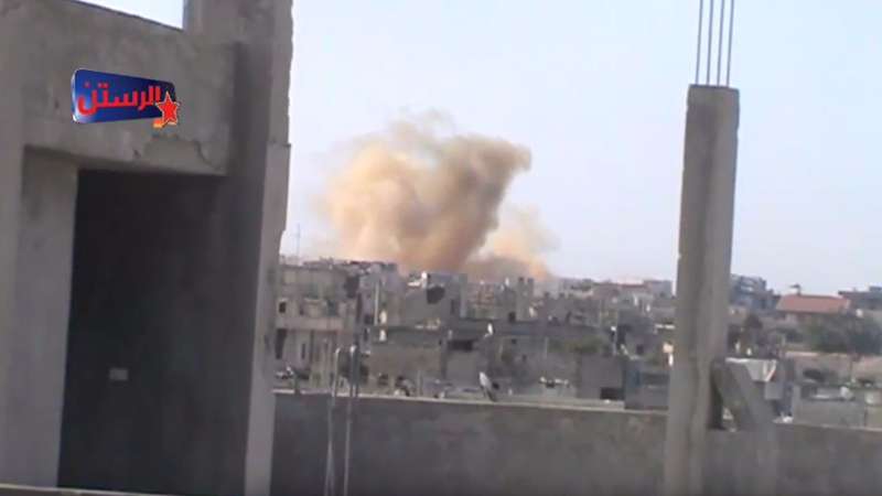 Assad-Russian airstrikes targeting al-Rastan. Aug. 28, 2016