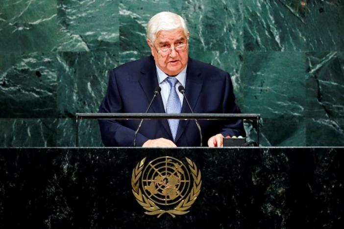 Syria's Foreign Minister Walid al-Moualem addresses the United Nations General Assembly in the Manhattan borough of New York, U.S., September 24, 2016.  REUTERS/Eduardo Munoz